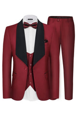 Burgundy Three Piece Shawl Lapel Wedding Suit