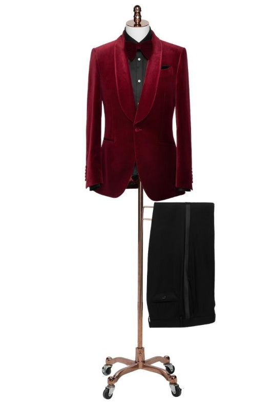 Burgundy Two Piece Shawl Lapel Wedding Suit New Arrival