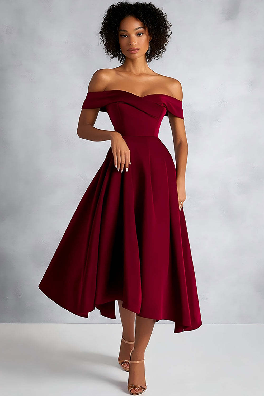 Burgundy Wedding Guest Dress A Line Ruched Knee-Length Formal Dress