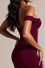 Burgundy Wedding Guest Dress Crepe Mermaid Off The Shoulder Long Evening Dress