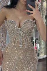 Champagne Mermaid Prom Dress Sleeveless Sweetheart Beaded Evening Dress