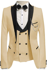 Champagne Peaked Lapel 3 Piece Close Fitting Prom Suit