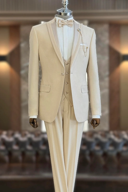 Champagne Peaked Lapel 3 Piece Wedding Men's Suit