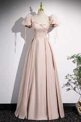 Champagne Pink Prom Dress Satin Long Formal Evening Dress
