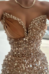 Champagne Prom Dress Sequined Beads Sleeveless Formal Dress