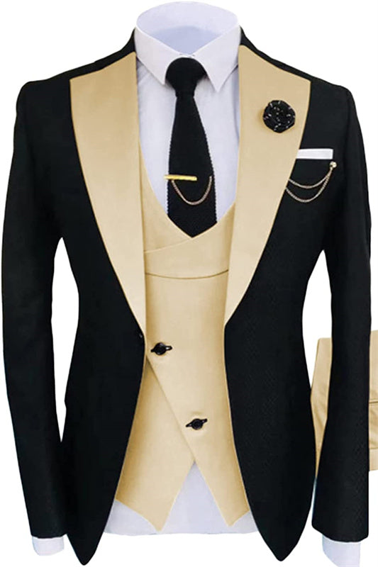 Champagne Shawl Lapel 3 Piece Close Fitting Prom Suit