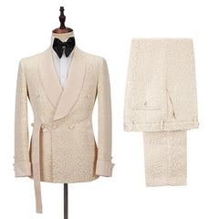 Champagne Shawl Lapel Double Breasted Wedding Suit