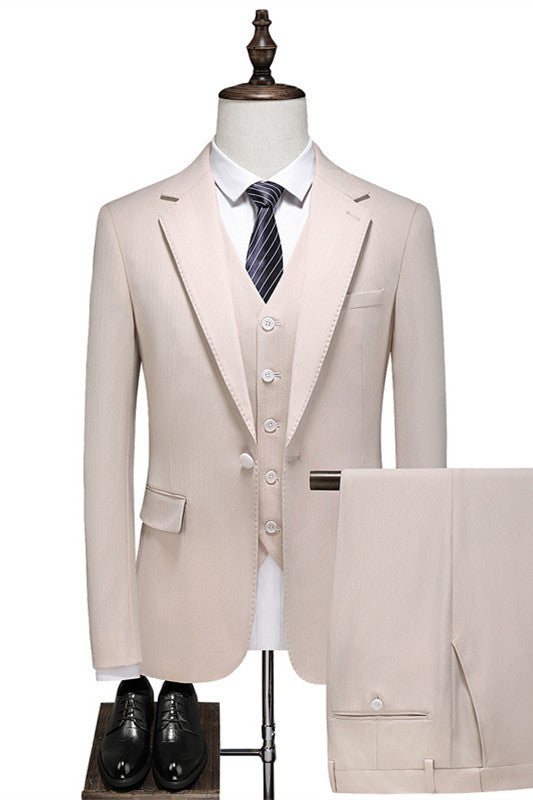 Champagne Three Piece Notched Lapel Prom Suit