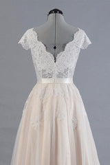 Champagne Tulle Lace Wedding Dress A-Line Bridal Dress