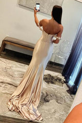 Champange Prom Dress Off The Shoulder Corset Long Formal Dress