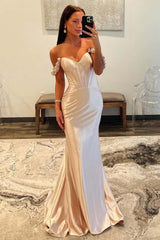 Champange Prom Dress Off The Shoulder Corset Long Formal Dress