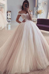 Charming Open Back Off-the-Shoulder Ball-Gown Wedding Dresses