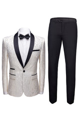 Chic Black 2-Piece Jacquard Men's Wedding Suit Blazer Pants