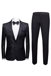 Chic Black 2-Piece Jacquard Men's Wedding Suit Blazer Pants