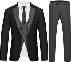 Chic Black 3 Piece Notched Lapel Business Suit for Men