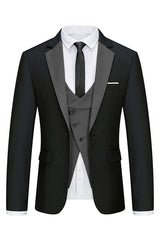 Chic Black 3 Piece Notched Lapel Business Suit for Men
