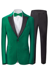 Chic Green Peaked Lapel 2 Piece Velvet Men's Prom Suit