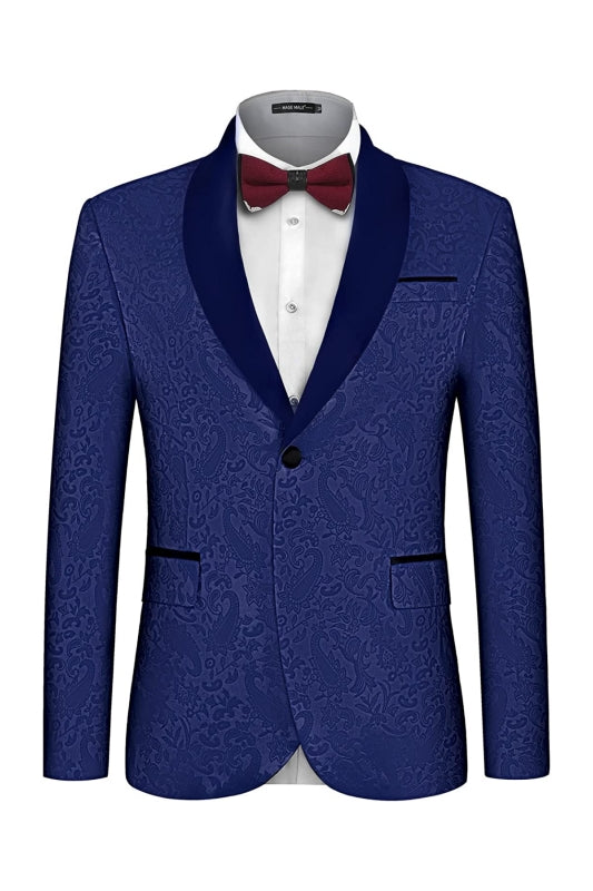 Chic Navy Blue Shawl Lapel 2 Piece Jacquard Men's Wedding Suit