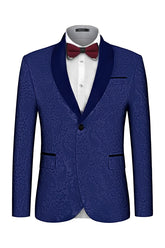 Chic Navy Blue Shawl Lapel 2 Piece Jacquard Men's Wedding Suit