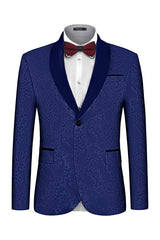 Chic Navy Blue Shawl Lapel 2 Piece Jacquard Men's Wedding Suit