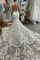 Chic Wedding Dress Long Sleeves Mermaid Lace Appliques Bridal Dress