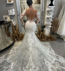 Chic Wedding Dress Long Sleeves Mermaid Lace Appliques Bridal Dress