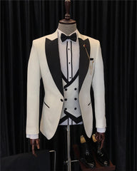 Chic White 3 Piece Jacquard Wedding Suit for Men