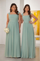 Chiffon A-Line/Princess Square Neck Sleeveless Bridesmaid Dresses with Pleats As Picture