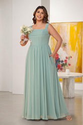 Chiffon A-Line/Princess Square Neck Sleeveless Plus Size Bridesmaid Dresses with Pleats As Picture