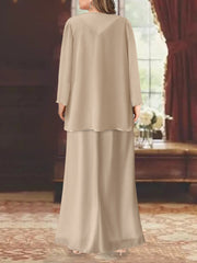 Chiffon Mother of the Bride Dress 3/4 Sleeve Wedding Guest Dress with Beadings