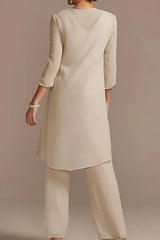 Chiffon Mother of the Bride Pantsuit 3/4 Sleeve Wedding Guest Pantsuit with Appliques
