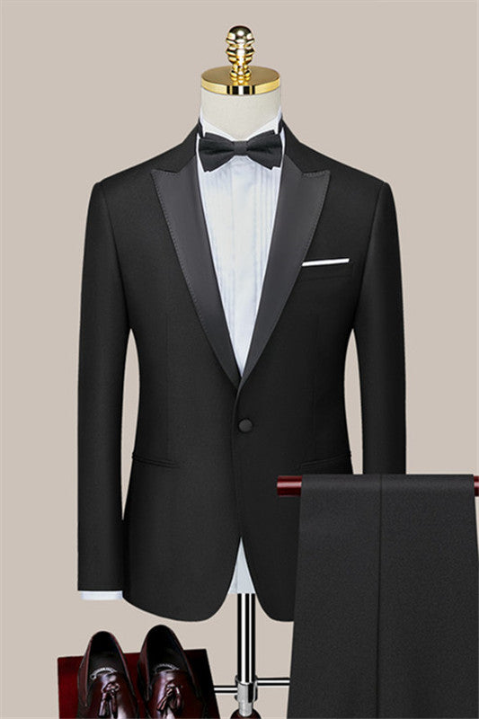 Classic Black 2 Piece One Button Wedding Suit
