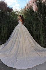 Classic Wedding Dress Off The Shoulder Ball Gown Sequined Lace Bridal Dress