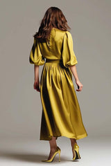Coffee Satin Half Sleeves A-Line Long Evening Dress