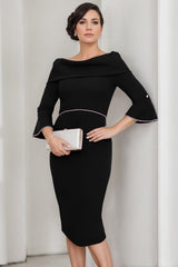 Cowl Neck Sheath/Column Dress with 3/4 Sleeves and Pearl Details for Mothers of the Bride & Groom