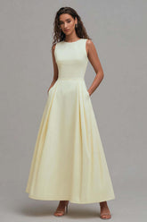 Daffodil A-Line Sleeveless Crew Neck Long Prom Dress