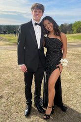 Dapper Black Notched Lapel Slim Fit 2-Piece Prom Graduation Tuxedo for Men