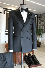Dark Gray Double Breasted Peaked Lapel Business Suit