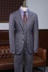 Dark Gray Notched Lapel 3 Piece Business Suit
