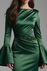 Dark Green Backless Flare Sleeves Mermaid Long Evening Dress With Ruffles