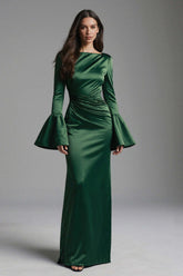 Dark Green Backless Flare Sleeves Mermaid Long Evening Dress With Ruffles