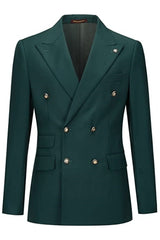 Dark Green Double Breasted Slim Fit Prom Suit for Men