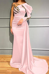 Dark Green Long Sleeves Beads Mermaid Evening Dress with Appliques