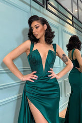Dark Green Mermaid Evening Dress with Slit
