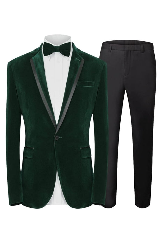 Dark Green Notched Lapel Two Piece Velvet Prom Suit