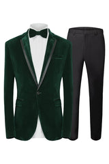 Dark Green Notched Lapel Two Piece Velvet Prom Suit