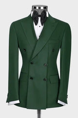 Dark Green Peaked Lapel Double Breasted Prom Suit