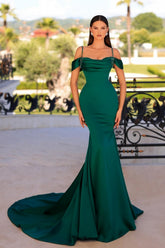 Dark Green Prom Dress Mermaid Sleeveless Beading Satin Formal Dress