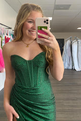 Dark Green Prom Dress Sweetheart Corset Formal Dress With Slit