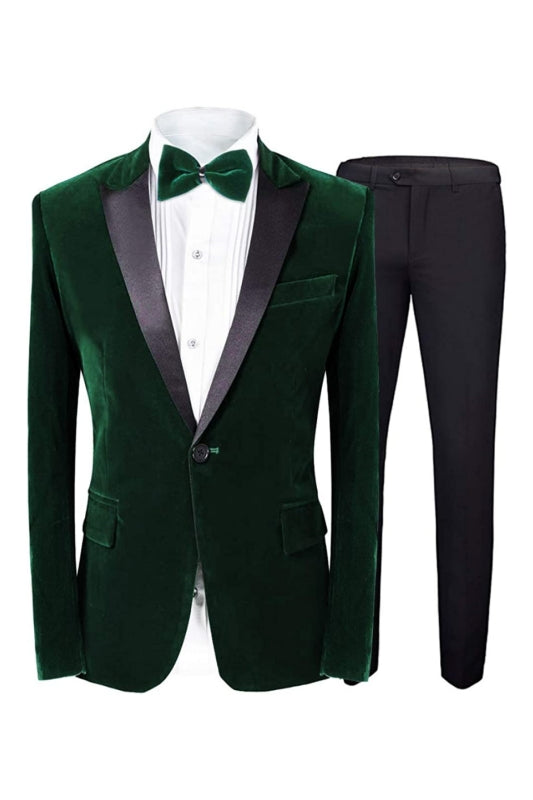 Dark Green Slim Fit Velvet Prom Suit with Peaked Lapel